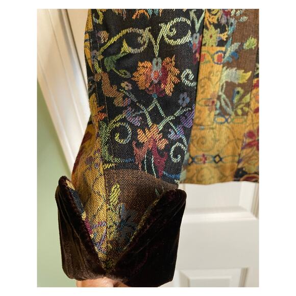 Coldwater Creek Tapestry Patchwork Blazer Jacket Sz SP Velvet Cuffs Shabby Chic - Picture 5 of 12